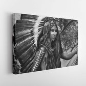 Onlinecanvas - Schilderij - Indian Woman Hunter. And Portrait Art Horizontal Horizontal - Multicolor - 40 X 50 Cm