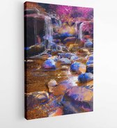 Onlinecanvas - Schilderij - Painting Beautiful River Amongst Colorful Stones.waterfall.illustration Art -vertical Vertical - Multicolor - 115 X 75 Cm