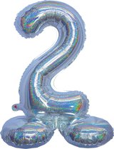 Folieballon cijfer 2 holografisch zilver 82 cm