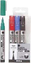 Glas- & Porseleinstiften, lijndikte: 1-2 mm, blauw, groen, rood, zwart, dekkend, 4stuks