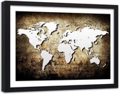 Foto in frame , Wereld op vintage hout , 120x80cm , beige bruin , wanddecoratie