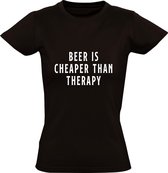 Beer is cheaper than therapy Dames t-shirt | bier | drank | therapie | grappig | cadeau | Zwart