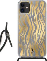 iPhone 11 hoesje met koord - Tijgerprint Goud
