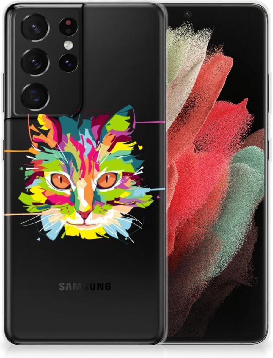 Samsung Galaxy S21 Ultra Telefoonhoesje met Naam Cat Color
