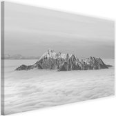 Schilderij Bergtoppen boven de wolken, 2 maten, zwart-wit, Premium print