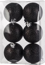 36x Zwarte kunststof kerstballen 6 cm - Glitter - Onbreekbare plastic kerstballen - Kerstboomversiering zwart