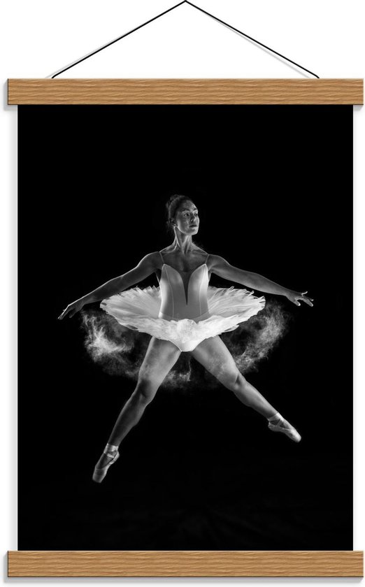 Schoolplaat – Dansende Ballerina (zwart/wit) - 30x40cm Foto op Textielposter (Wanddecoratie op Schoolplaat)