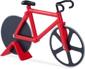 Relaxdays pizzasnijder fiets - pizzames racefiets - pizzaroller - origineel - deegroller - rood