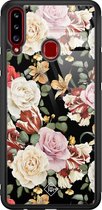 Samsung A20s hoesje glass - Bloemen flowerpower | Samsung Galaxy A20s  case | Hardcase backcover zwart