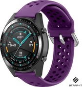 Siliconen Smartwatch bandje - Geschikt voor  Huawei Watch GT siliconen bandje met gaatjes - paars - 42mm - Strap-it Horlogeband / Polsband / Armband