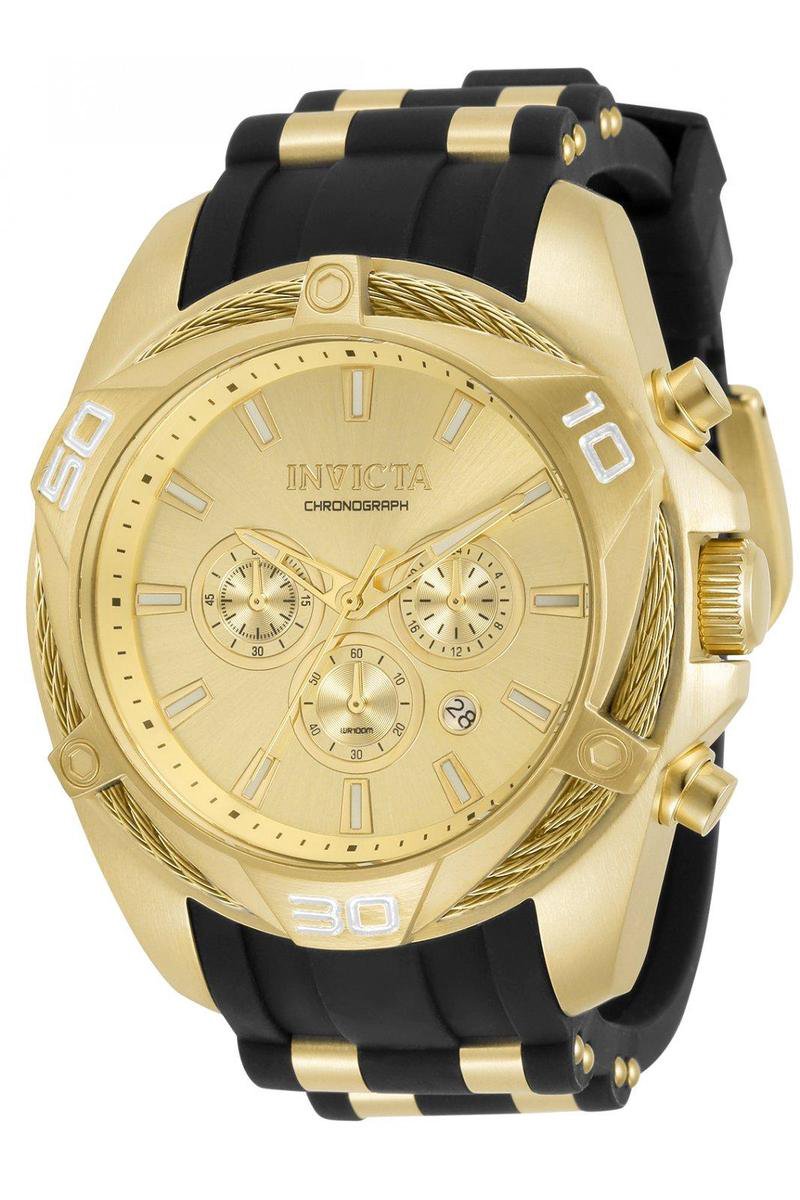 Invicta Bolt 34142 Heren Horloge - Waterdicht - Analoog - Quartz Uurwerk - Roestvrij Staal met gouden Wijzerplaat - 50mm