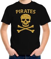 Piraten verkleed shirt goud glitter zwart voor kinderen - piraten kostuum - Verkleedkleding 134/140