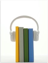 Poster – Witte Koptelefoon op Gekleurde Boeken - 30x40cm Foto op Posterpapier