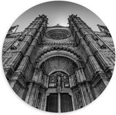 Dibond Wandcirkel - Kathedraal La Seu (zwart/wit) - 140x140cm Foto op Aluminium Wandcirkel (met ophangsysteem)