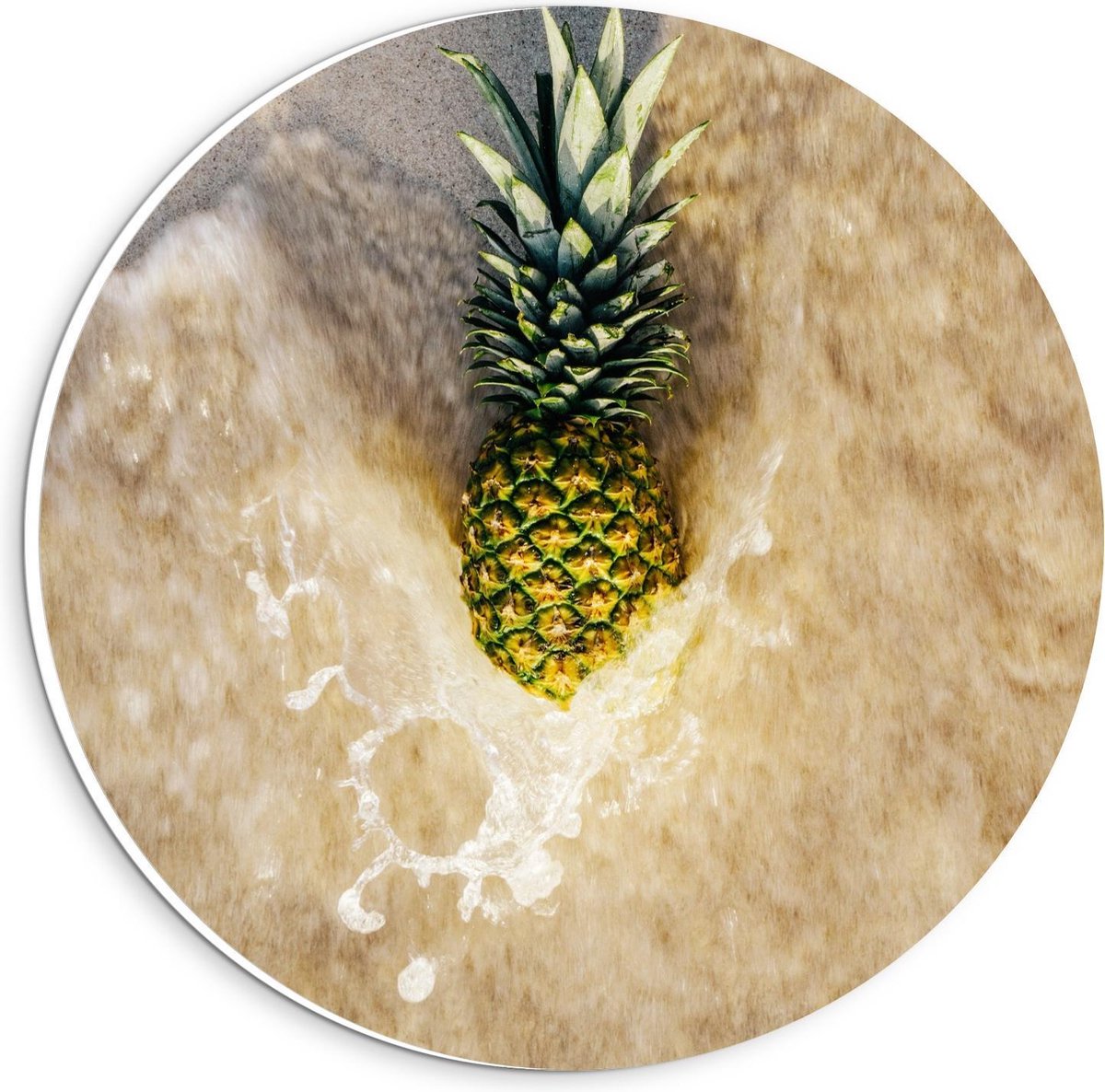 KuijsFotoprint - Schilderij - Ananas In Zand Met Zeewater - Groen, Bruin En Geel - 20 X 20 Cm