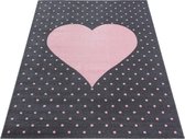 KinderTapijt met groot hartje grijs-roze kleuren