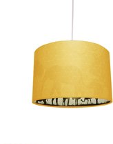 Olucia Safari - Kinderkamer hanglamp - Stof - Geel - Cilinder - 30 cm