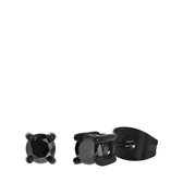Lucardi Heren Blackplated oorbellen rond met zirkonia 4mm - Oorbellen - Cadeau - Staal - Zwart