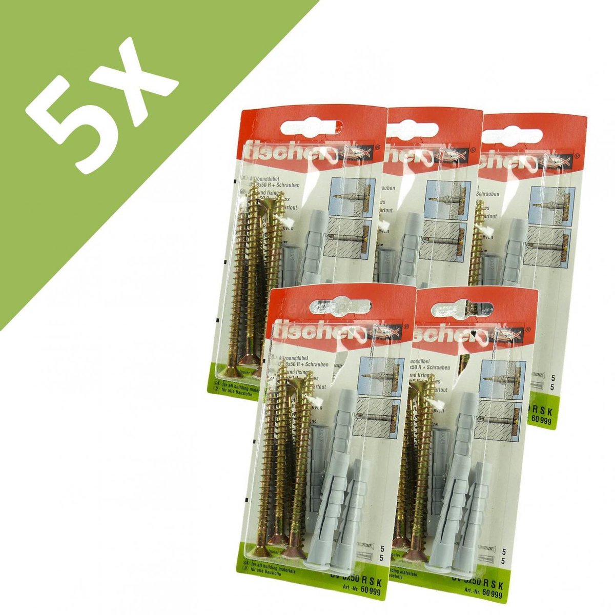 Fischer UV 5 X 30 61026 Universele nylon deuvelschroeven voor algemeen gebruik - 3) 5 Pck. (75 Dübel+Schrauben)
