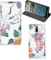 Wallet Bookcase Nokia 2.4 Telefoonhoesje Bird Flowers