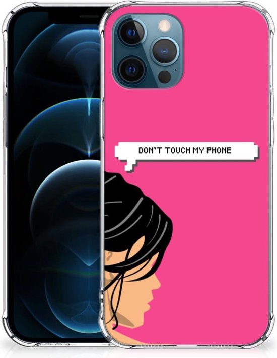 Coque GSM iPhone 12 | 12 Pro Cover Case avec Transparent Edge Woman Don't  Touch My Phone | bol.com
