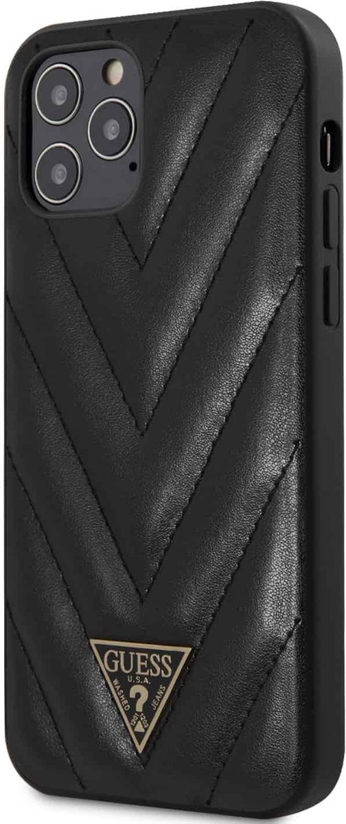 iPhone 12 Pro Max Backcase hoesje - Guess - Effen Zwart - Kunstleer