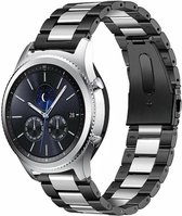 Stalen Smartwatch bandje - Geschikt voor  Samsung Gear S3 stalen band - zwart/zilver - Horlogeband / Polsband / Armband