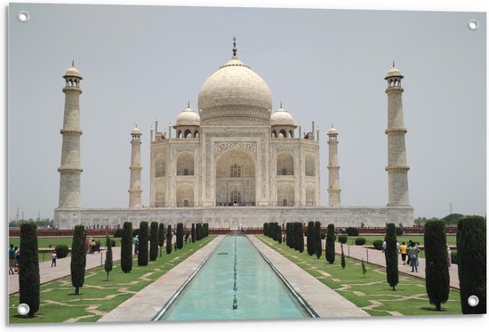 Tuinposter – Taj Mahal in India - 90x60cm Foto op Tuinposter  (wanddecoratie voor buiten en binnen)