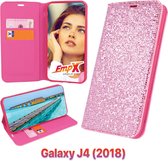 EmpX.nl Samsung Galaxy J4 (2018) Boekhoesje Roze Glamour case | Siliconen | Glitter hoesje | Telefoonhoesje | Cadeau | bling bling case