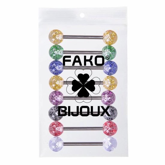 Fako Bijoux® - Tongpiercing - Glitter Transparant - 8 Stuks - Fako Bijoux®