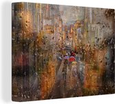 Canvas Schilderij Parijs - Regen - Stad - 120x90 cm - Wanddecoratie