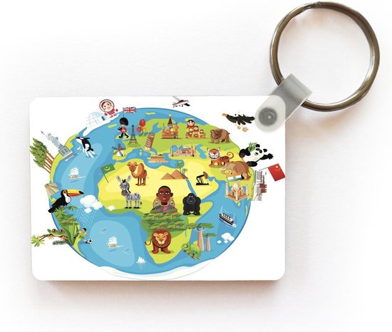 Porte-clés Cartoon map World - Une illustration de dessin animé d'une