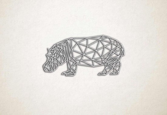 Line Art - Nijlpaard - S - 29x60cm - Wit - geometrische wanddecoratie
