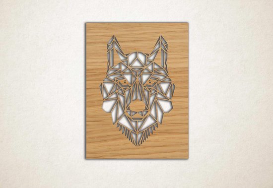Line Art - Wolf vierkant 6 - M - 78x60cm - Eiken - geometrische wanddecoratie