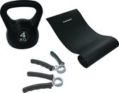 Tunturi - Fitness Set - Kettlebell 4 kg - Fitnessmat 160 x 60 x 0,7 cm - Knijphalters 2 stuks