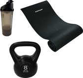 Tunturi - Fitness Set - Kettlebell 10 kg - Fitnessmat 160 x 60 x 0,7 cm - Shakebeker