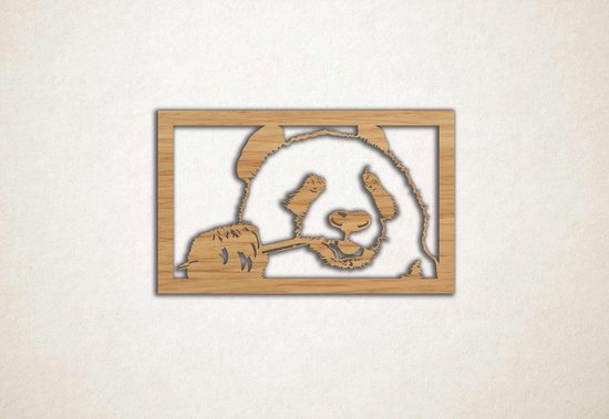 Wanddecoratie - Wandpaneel - panda etend - M - 54x90cm - Eiken - muurdecoratie - Line Art