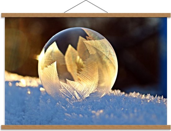 Schoolplaat – Glazen Bal met Sneeuwvlokken - 90x60cm Foto op Textielposter (Wanddecoratie op Schoolplaat)