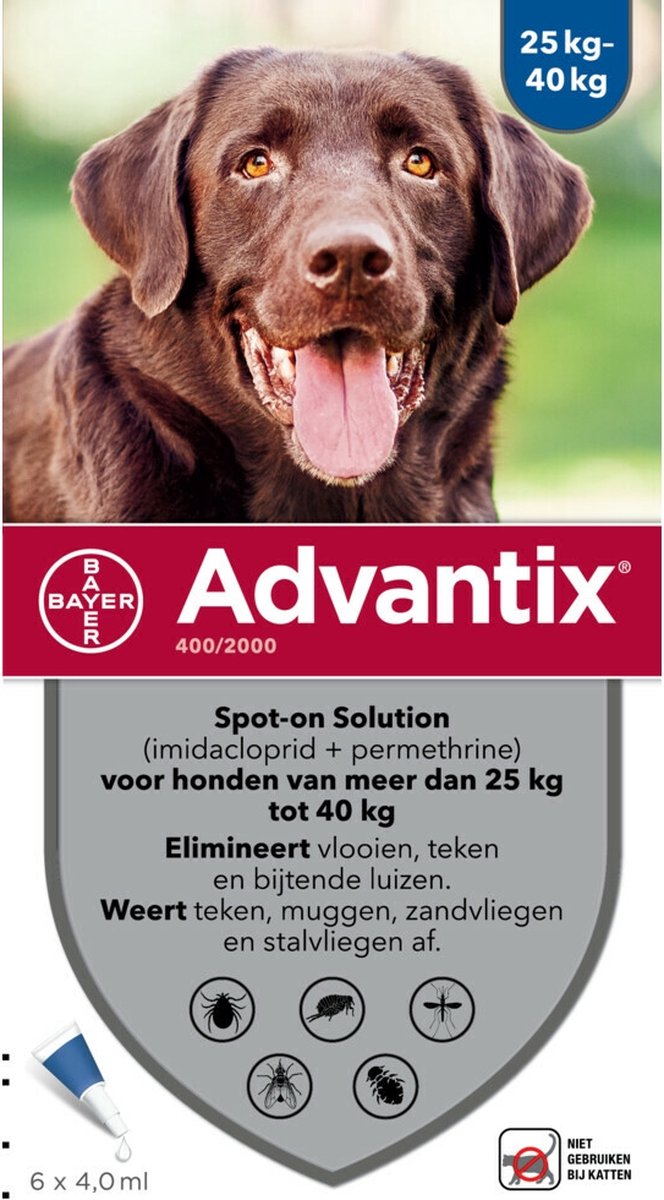 Vouwen wonder Voorbijganger Bayer Advantix Vlooien & Teken Pipetten - Hond 25 Tot 40 kg - 6 stuks |  bol.com