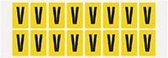 Letter stickers alfabet - 20 kaarten - geel zwart teksthoogte 25 mm Letter V