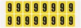 Cijfer stickers 0-9 - zelfklevende folie - 20 kaarten - geel zwart teksthoogte 25 mm Cijfer 9