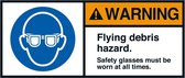 Warning Flying debris hazard sticker, ANSI, 2 per vel 35 x 80 mm