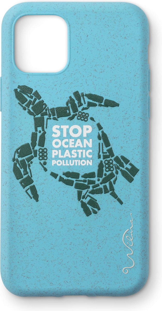 Wilma Stop Plastic Case Biologisch Afbreekbaar Beschermend Hoesje Schildpad iPhone 11 Pro - Lichtblauw