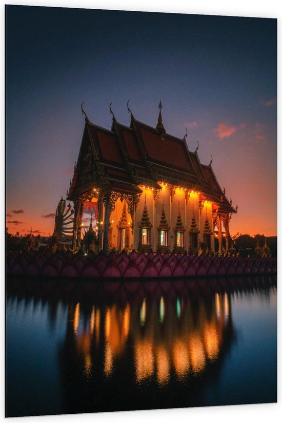 Dibond - Wat Plai Laem Tempel in Thailand - 100x150cm Foto op Aluminium (Met Ophangsysteem)