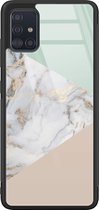 Samsung A71 hoesje glas - Marmer pastel mix - Hard Case - Zwart - Backcover - Marmer - Multi