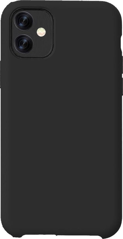 Zwart siliconen hoesje voor iPhone 11, met opening voor dubbele camera.