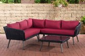 Clp Skara - Hoek loungeset - 5mm rond Polyrattan - zwart - robijnrood 40 cm (donkergrijs)