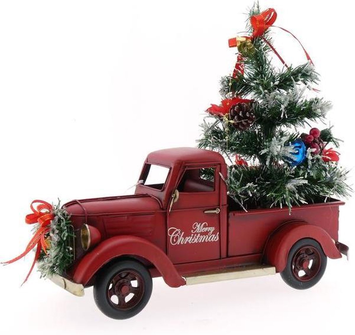 Kerstdecoraties - Metalen Auto Met Kerstboom Rood ''pickup'' 36x16x36cm |  bol.com