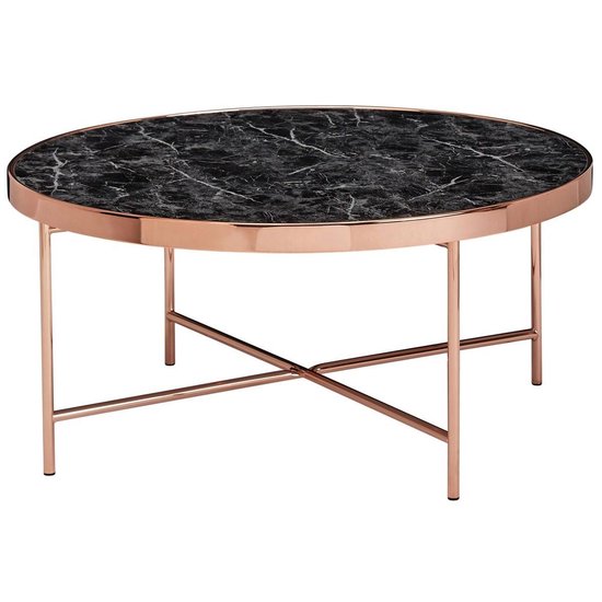 design salontafel zwart - rond Ã˜82,5 cm met koperen metalen frame | Grote woonkamer tafel Lounge tafel