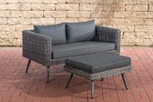Clp Molde - 2-zitsbank - met voetenbank - Grijs gemêleerd 5 mm rond polyrattan - antraciet 45 cm (donkergrijs)